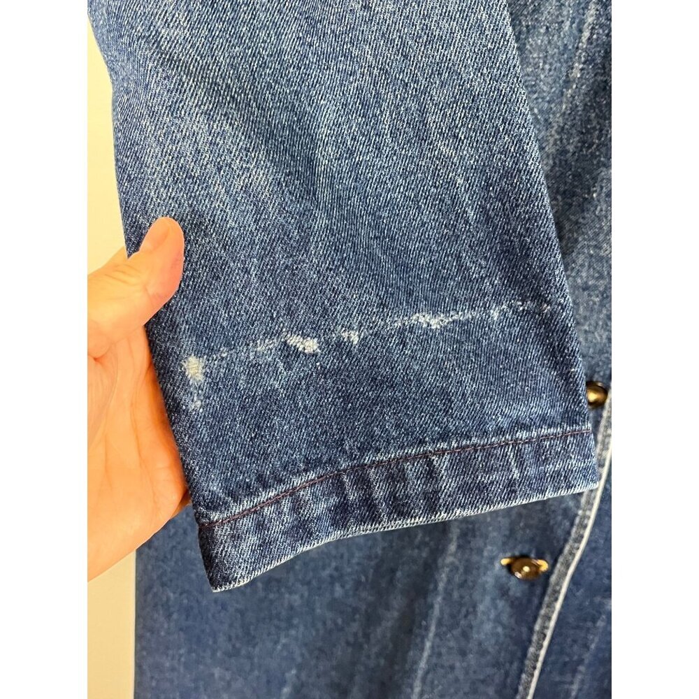 Vintage Lee Denim Corduroy Chore Coat L Blue Jean Duster Trench Barn 70s Work - Picture 14 of 15